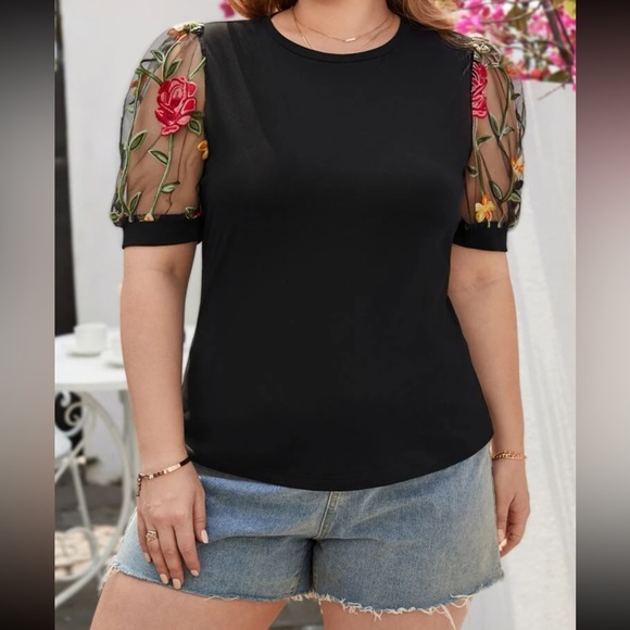 Boho floral mesh puff sleeve blouse - Picture 11 of 11